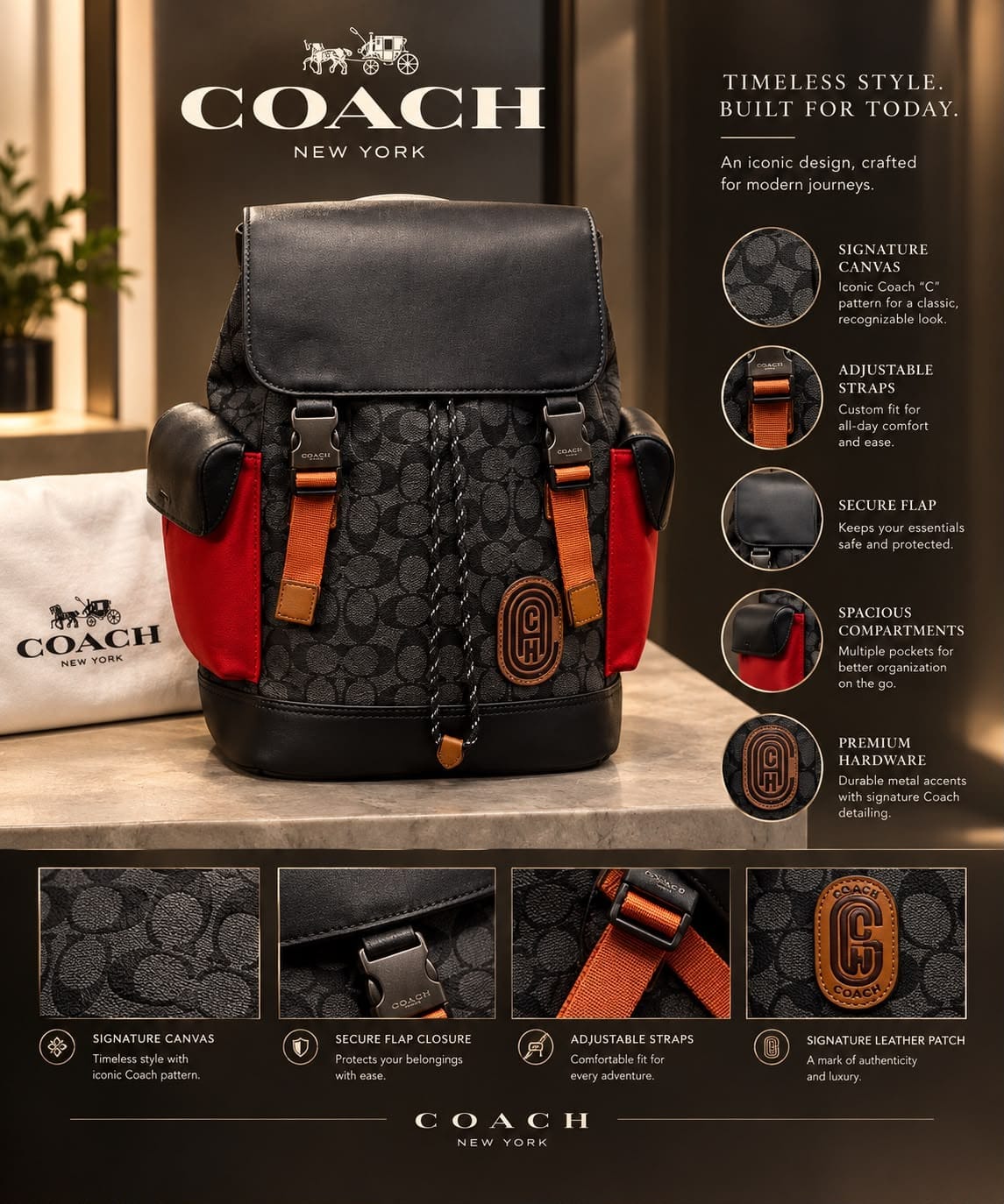 Coach Rivington Backpack In Signature Canvas With Coach Patch