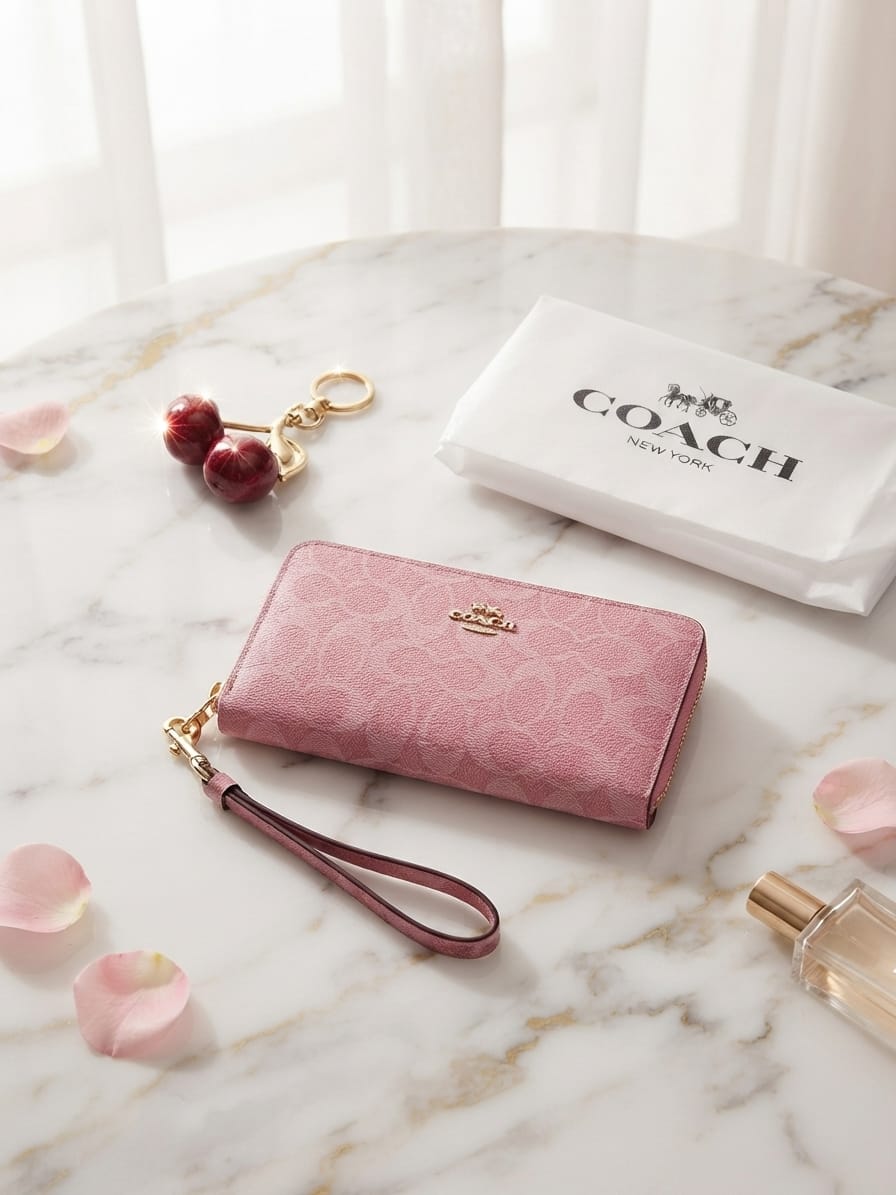 Coach Long Zip Around Wallet In Signature Canvas & Leather CW778 In Powder Pink