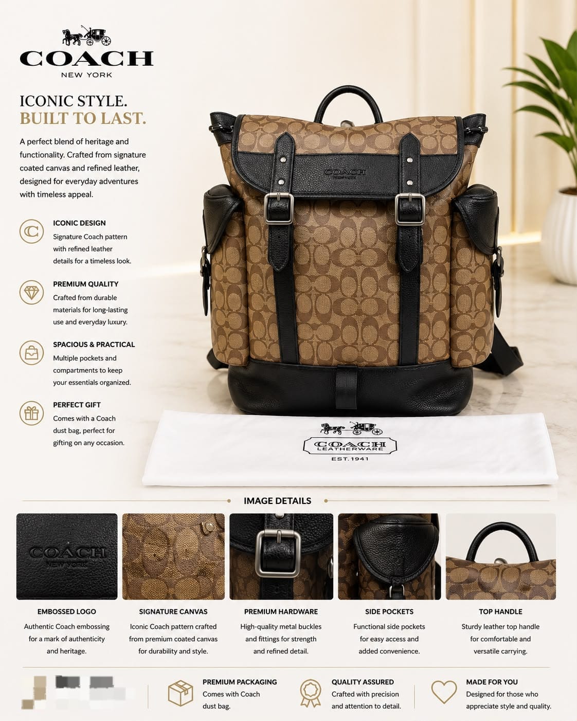 Coach 1941 Tan Horse And Carriage Hitch Backpack