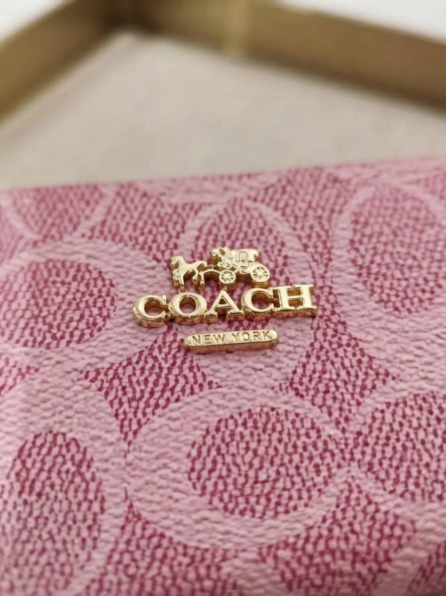 Coach Long Zip Around Wallet In Signature Canvas & Leather CW778 In Powder Pink
